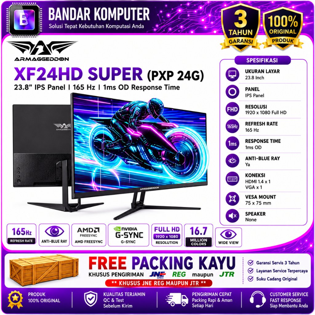MONITOR ARMAGEDDON XF24HD SUPER (PXP 24G) 23.8 inch IPS Panel Gaming Monitor 165Hz ( JNE FREE PACKIN