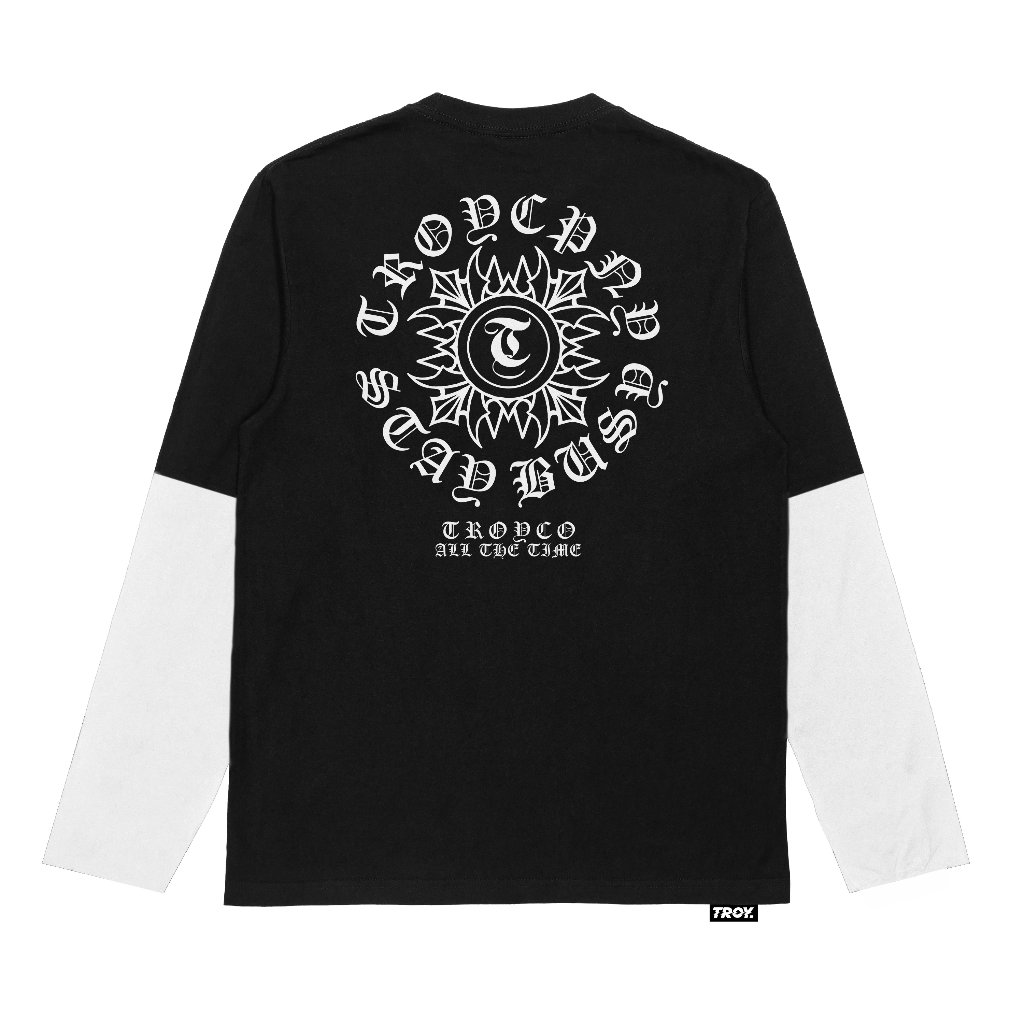 Troy Company Longsleeve Doublesleeve Black White Crosstion - Kaos Lengan Panjang Hitam Putih DSD 3693