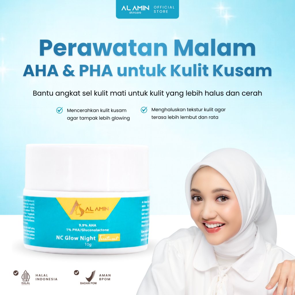 Alamin NC Glow Night Treatment 10% GA Krim Malam Brightening & Pencerah Wajah Eksfoliasi Lembut Untu
