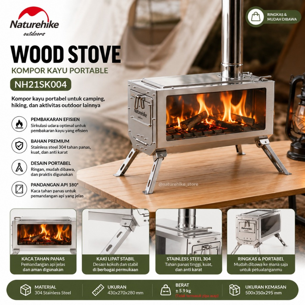 Naturehike Kompor Kayu Portable Wood Stove NH21SK004 Alat Masak Camping Outdoor Gunung Burner Hiking