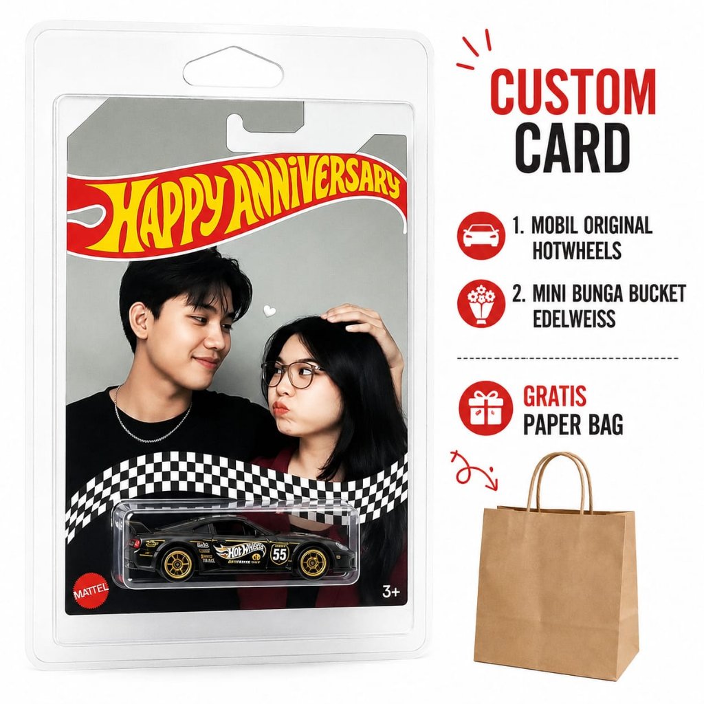 Custom Card Mobil Hotwheels & isi Bunga Edelweiss Bisa Custom Foto kamu Desain HD Gratis Paper Bag