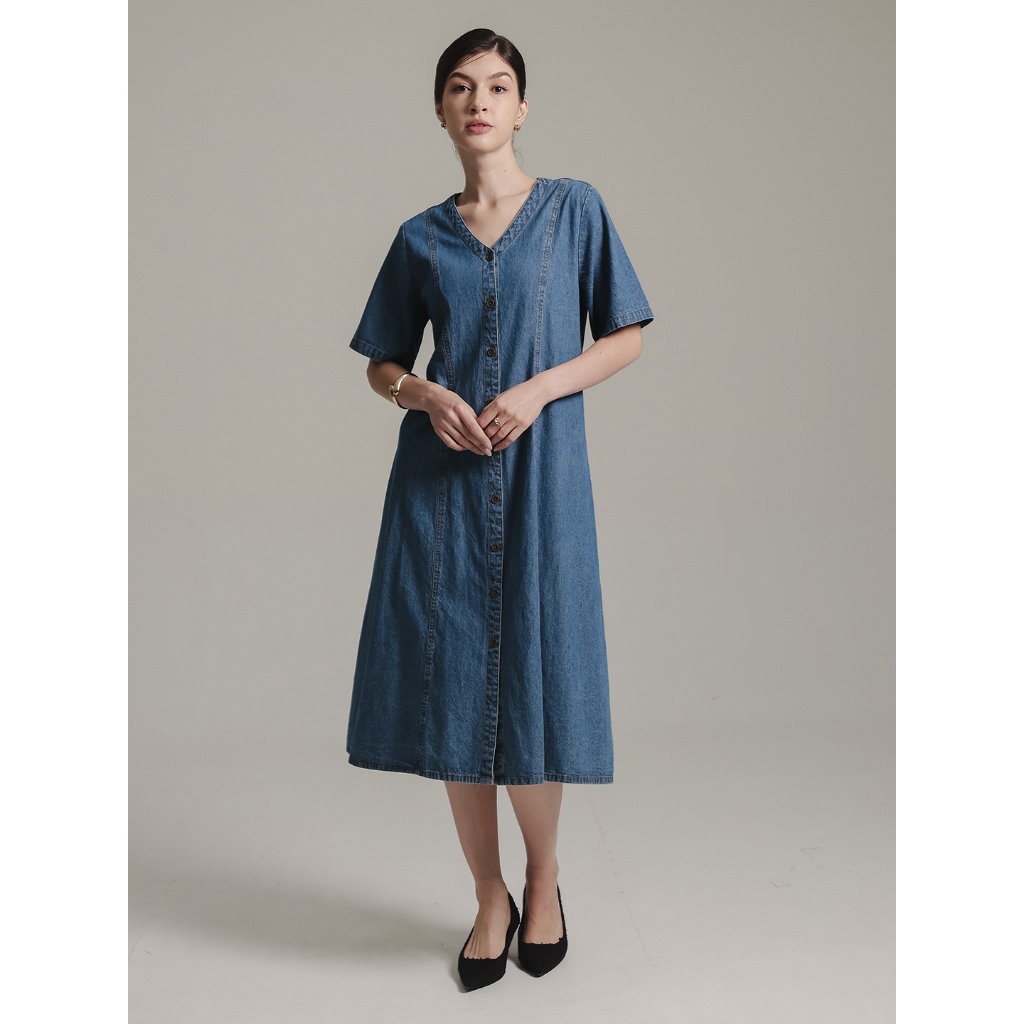 EXP Cyra Dress Denim | Dress Wanita Denim - Lengan Pendek