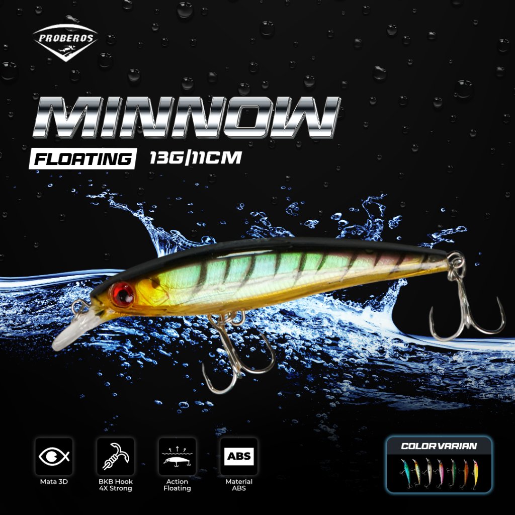 LURE MINNOW 13G/11CM MATERIAL LASER SKIN INNER PART HOOK BKB 4X STRONG STAINLESS STEEL MN231