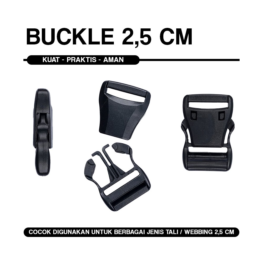 Buckle Kunci Sodok 2.5 cm Acetal Hitam - Side Release Buckle 25 mm Gesper Tas