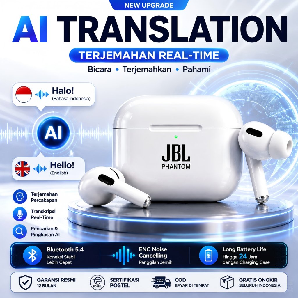 JBL TWS Earphone Bluetooth 5.3 ANC HIFI Headset Wireless Bass Hearphone Super Suara Jernih Low Laten