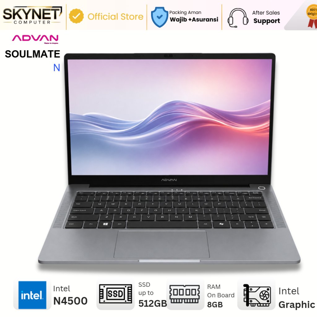 ADVAN Soulmate N Intel Celeron N4500 RAM8GB SSD256GB 14'' FHD IPS Windows 11 | Laptop Kerja Bisnis B