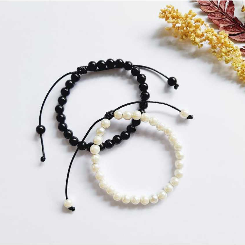 Gelang Couple Serut Mutiara Polos / Gelang Couple