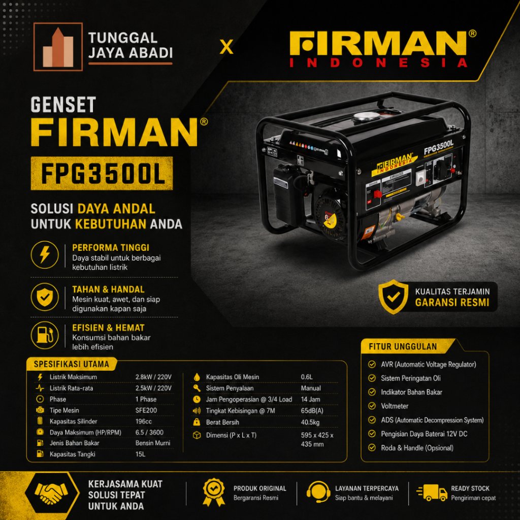 Mesin Genset Bensin Firman Indonesia FPG3500L - 2800 Watt
