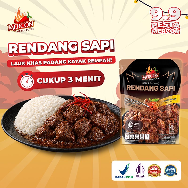 Rendang Sapi Siap Saji | Lauk Instan Tahan Lama | Mercon Merah Putih