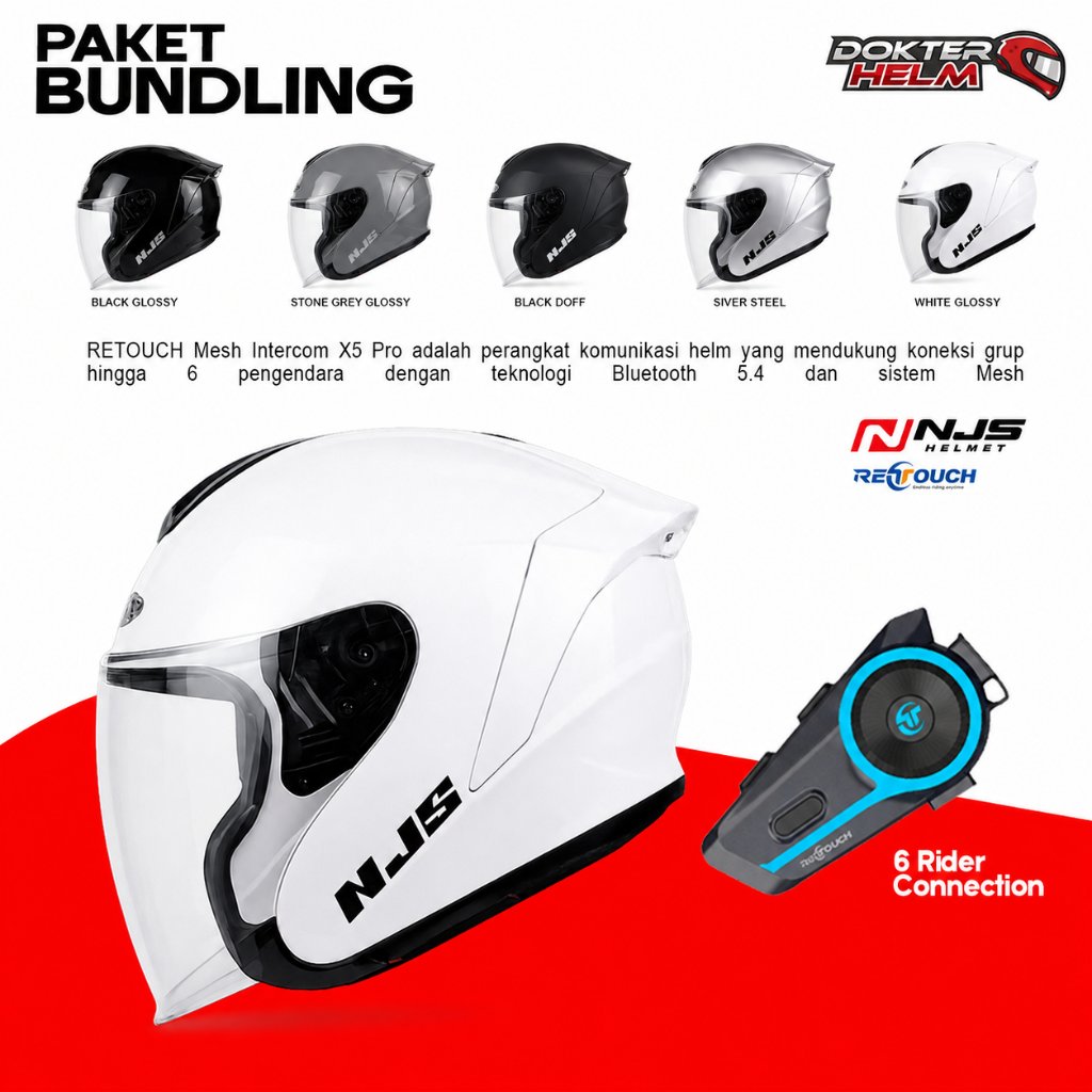 [PAKET LENGKAP] NJS KAIROZ V1 SOLID HALF FACE SNI INCLUDE INTERCOM RETOUCH X5 PRO BERGARANSI 12 BULA
