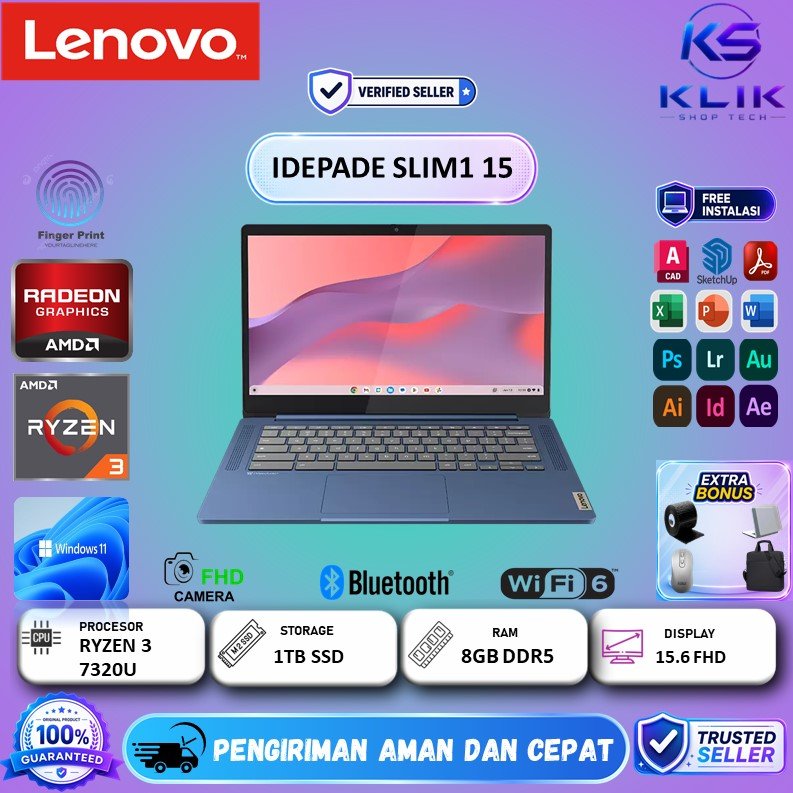 LENOVO Slim 1 15 AMD RYZEN 3 7320 8GB 1TB SSD FHD Windows 11 Home
