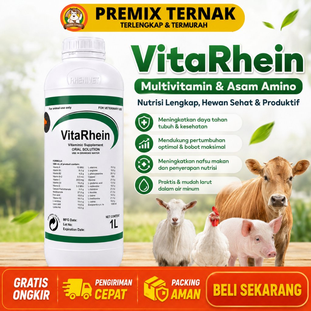 VITARHEIN 1 LITER - Premix Cair Vitamin Asam Amino Pemacu Pertumbuhan Ternak Ayam Sapi Domba Babi