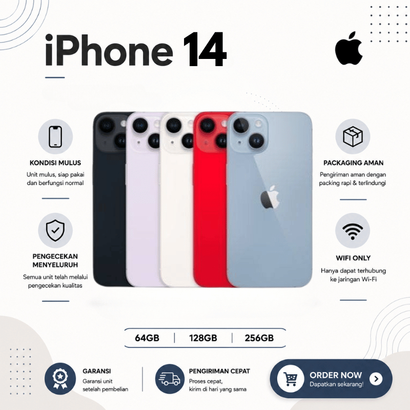APPLE IPHONE 14 128GB/ HP14 SECOND ORIGINAL BEKAS FULLSET SECOND INTER WIFI ONLY LIKE NEW HP14