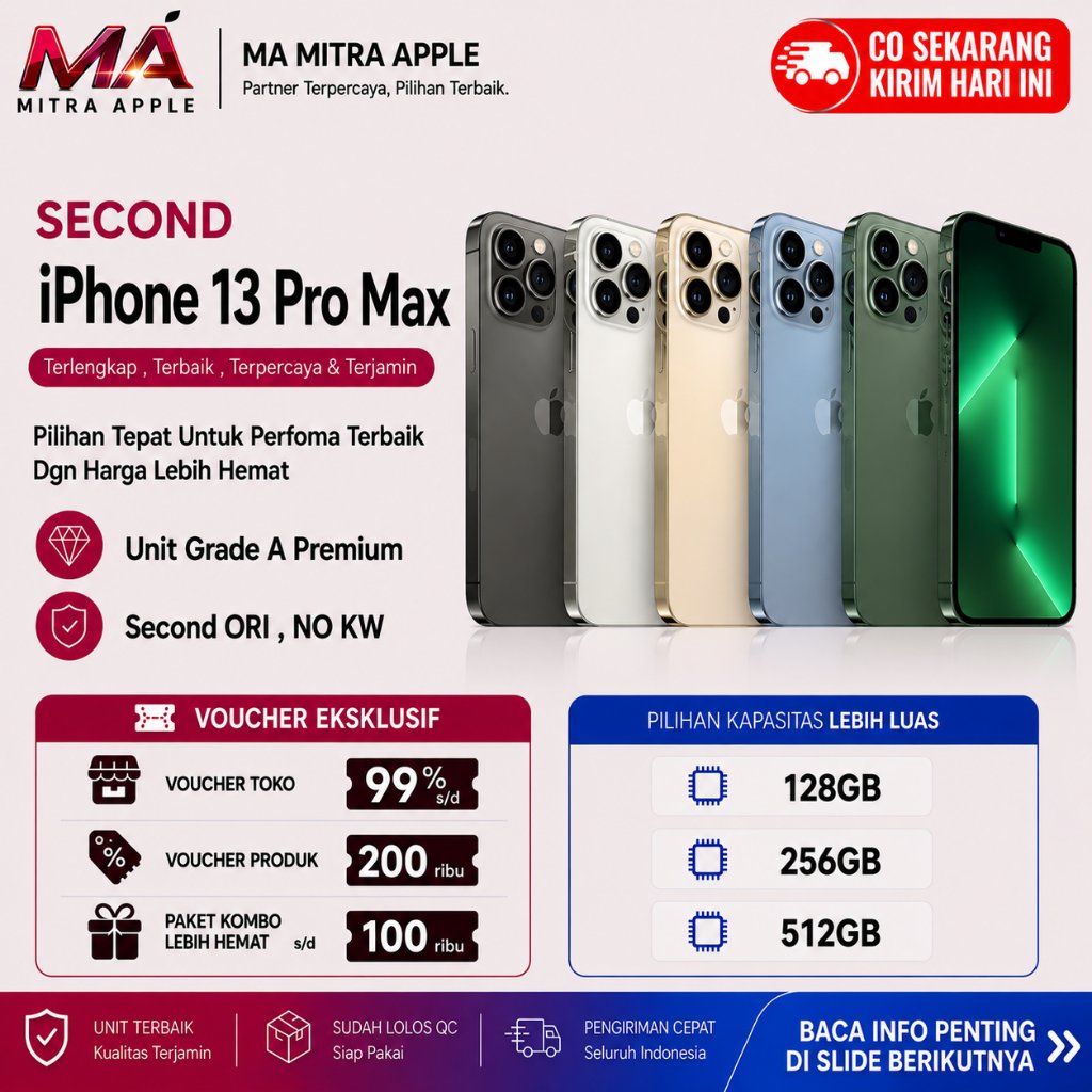 iPhone Second 13 PRO MAX 128GB 256GB 512GB Ori NO Rekon NO Refurb Fisik Mulus Like New dan Bergarans