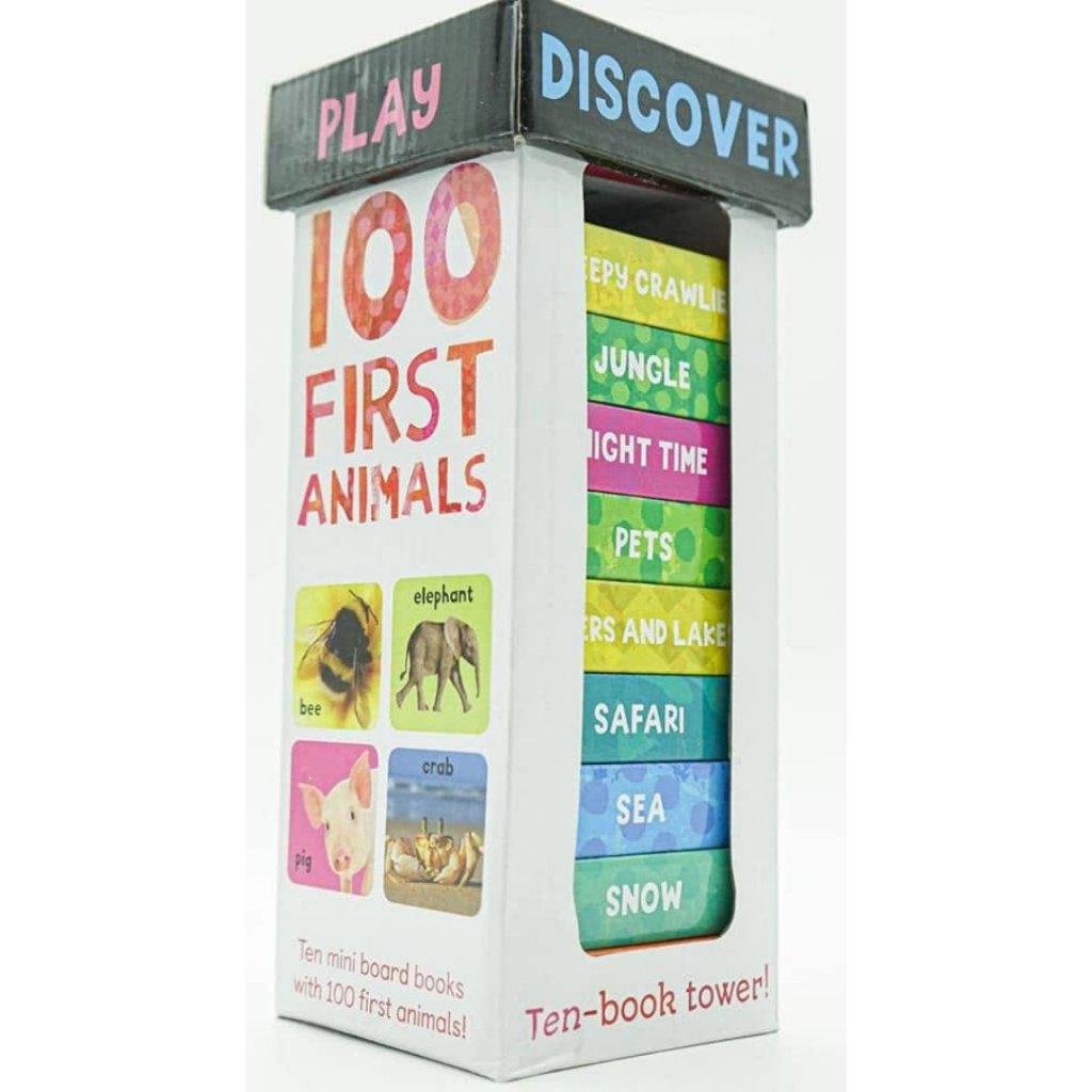 Buku Anak Impor : 100 First Animals (Tower Book 10 mini board books) Boxset