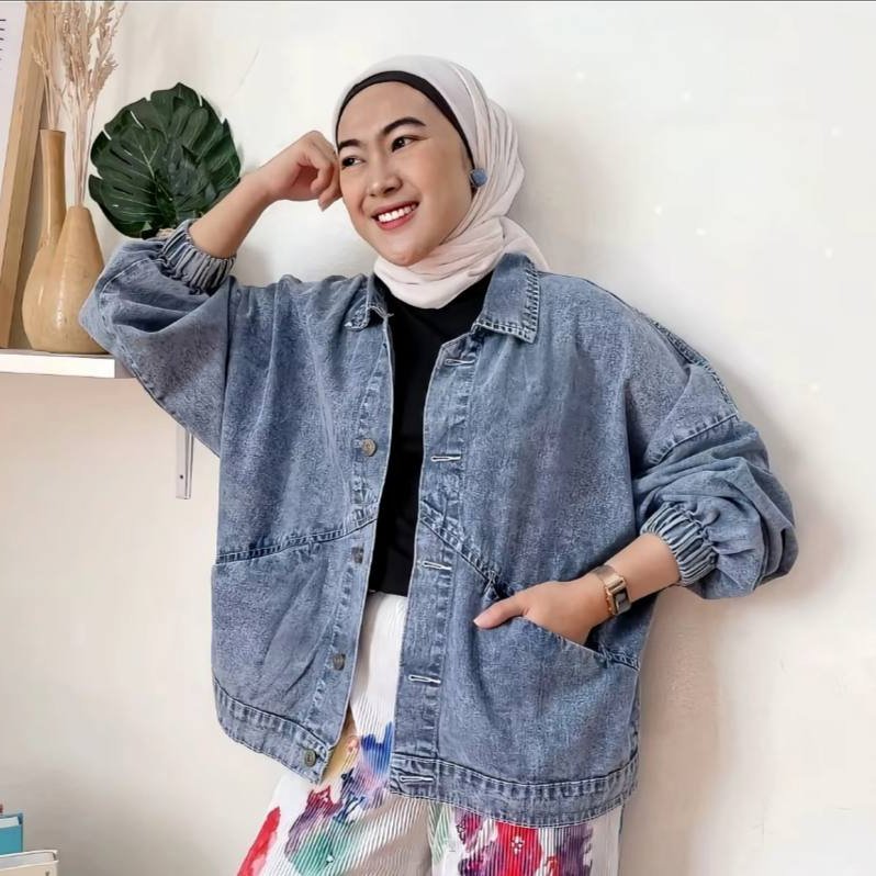 Jaket Jeans Vintage Jumbo Wanita Oversize LD 120 - Jacket Denim Cewek Keren - Cardigan Korean Style