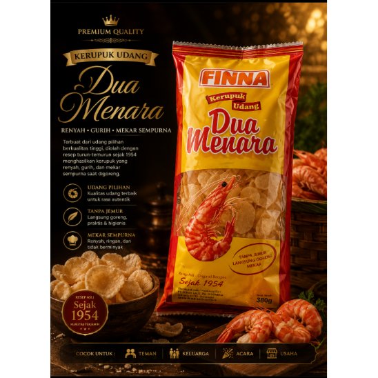 Finna Udang Dua Menara / Kerupuk Udang Dua Menara / Shrimp Crackers Dua Menara - 380 Gram