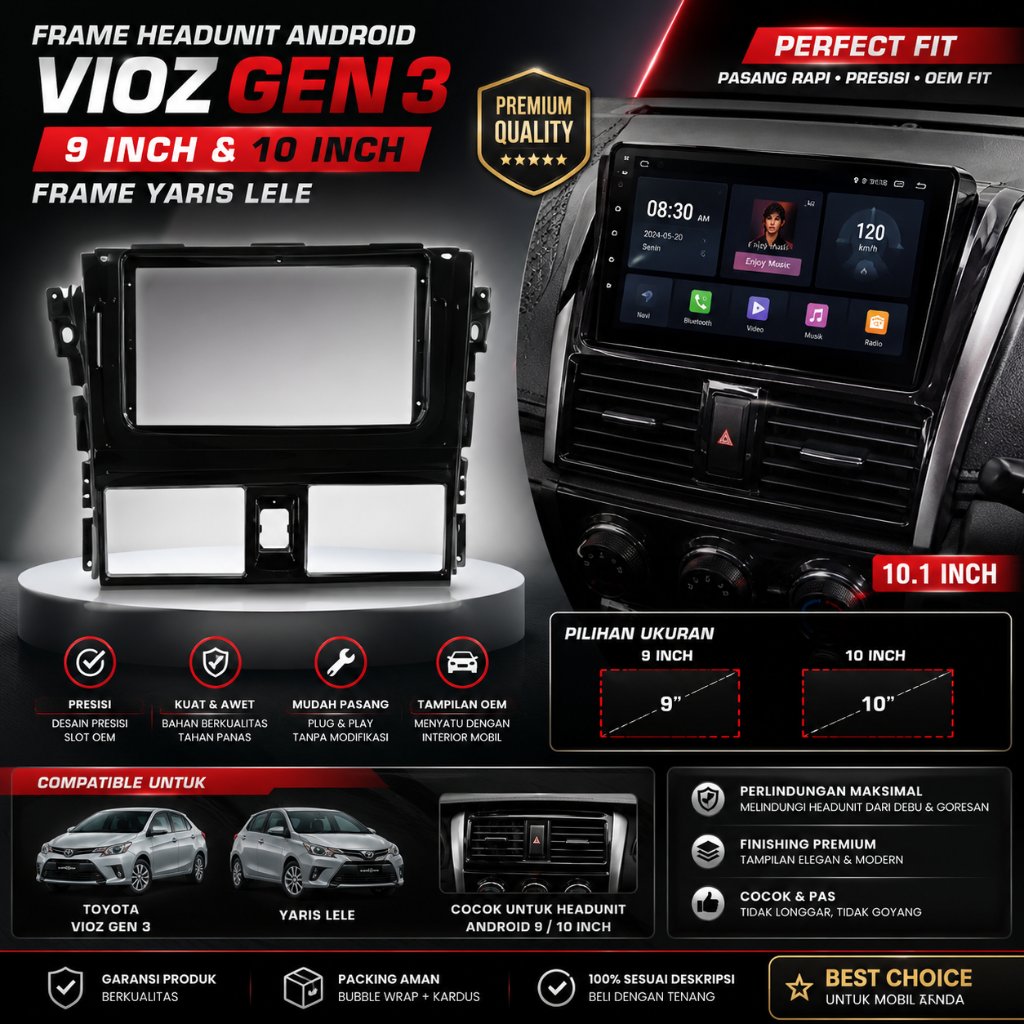 Frame Headunit Android Vios Gen 3 9 Inch dan 10 Inch Frame Yaris Lele