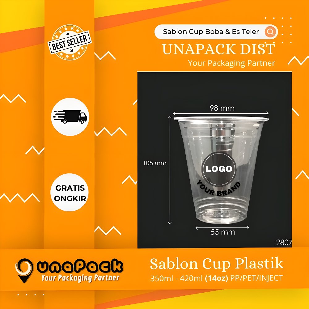 Sablon Cup Plastik 14oz (350ml-400ml-420ml) PP/PET/INJECT - MINUMAN BOBA & ES TELER - Minimum Order 