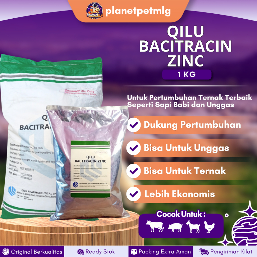 ZINC BACITRACIN 1 KG -  QILU AGP - Untuk Pertumbuhan Ternak Dan Broiler.