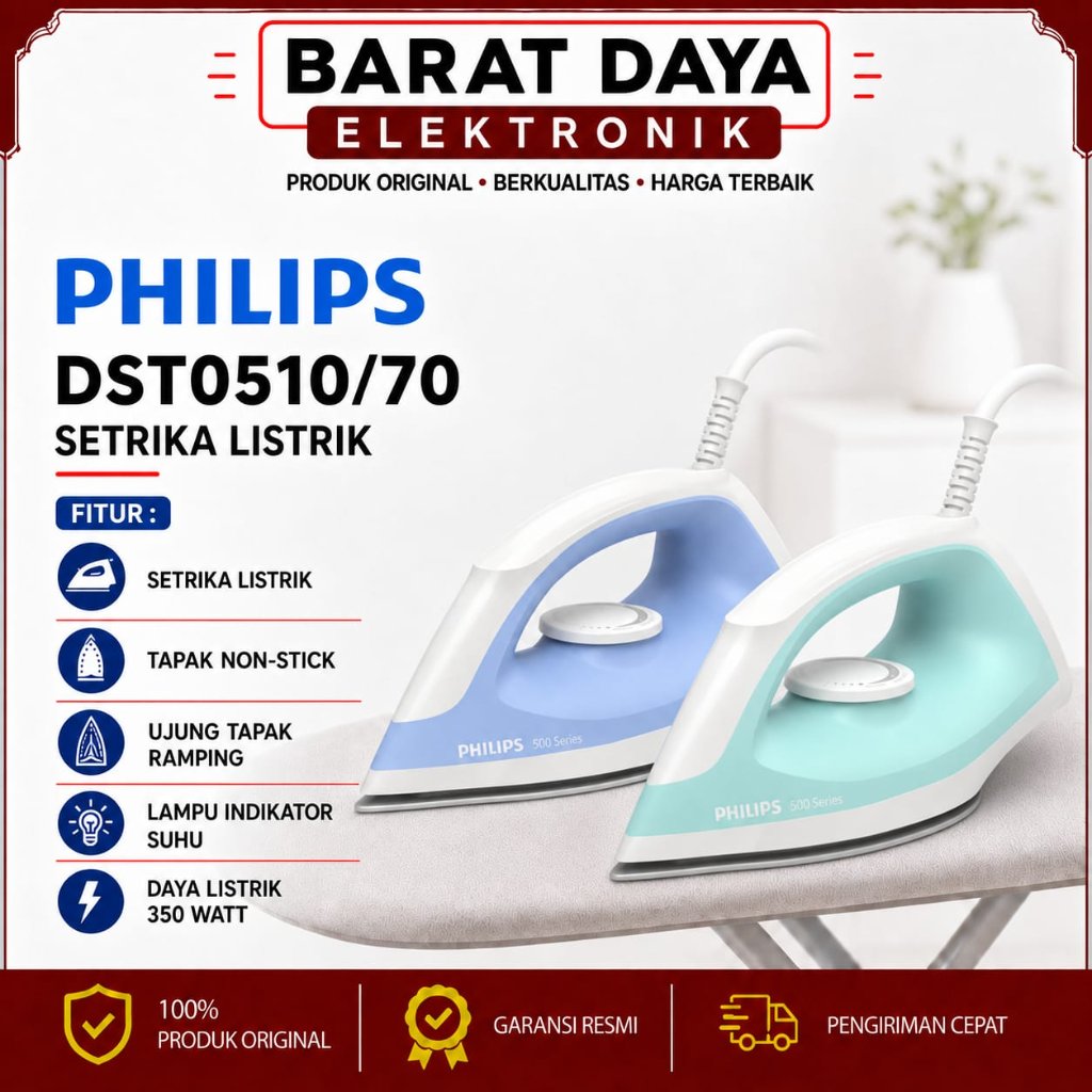 Philips Setrika Anti Lengket Philips DST0510 Gosokan Seterika Philips Terbaru Garansi Resmi