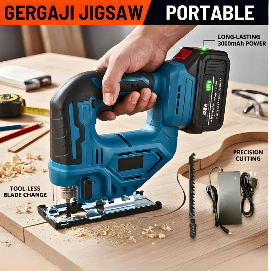 Gergaji Kayu Jigsaw Cordless Mesin Baterai 21 Volt Triplek gergaji jigsaw