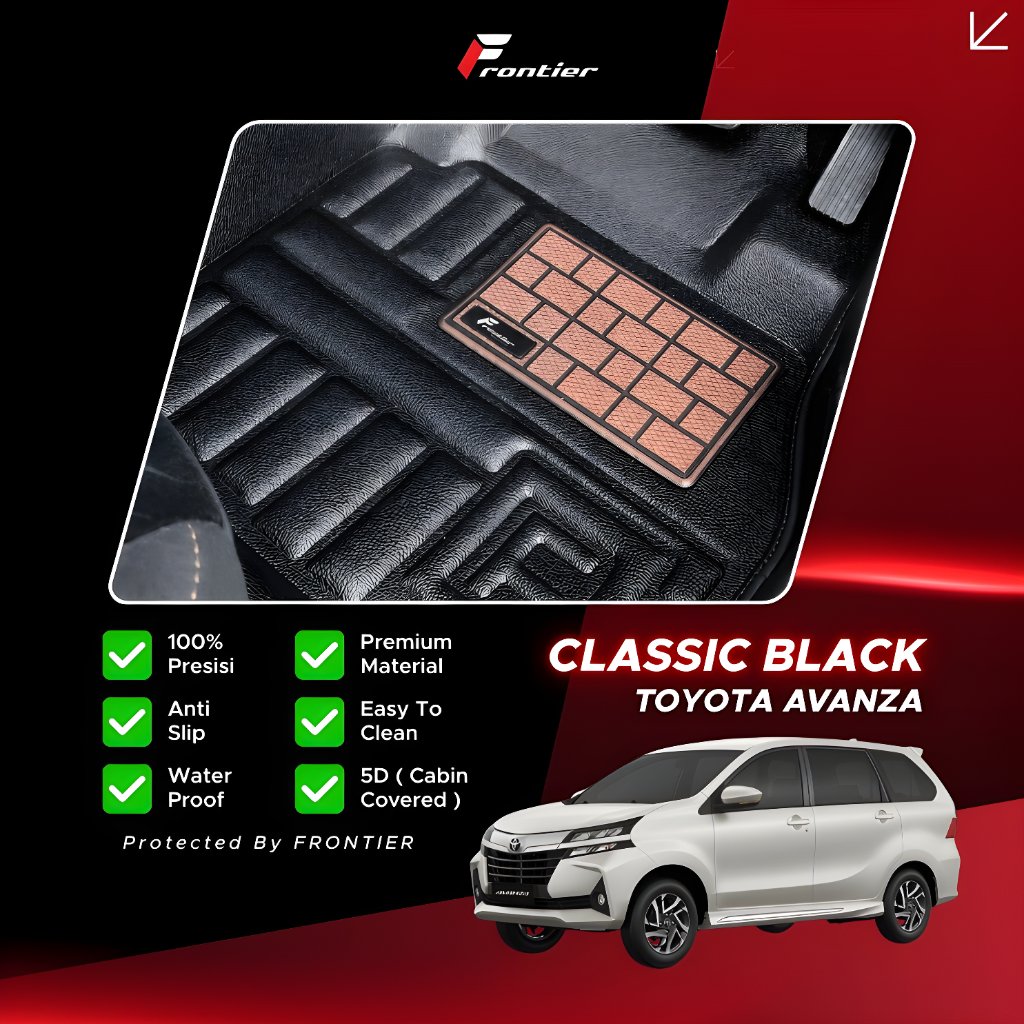 Karpet Mobil 5D Type Classic Black, Untuk Toyota Avanza Elegant, Vintage, Anti Slip | Frontier