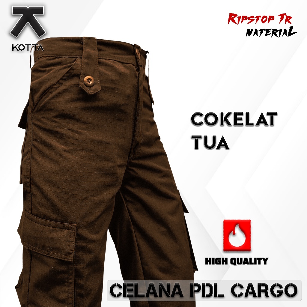 CELANA PDL CARGO COKELAT TUA KERJA POLISI SATPAM BAHAN RIPSTOP KOTAK-KOTAK PANJANG