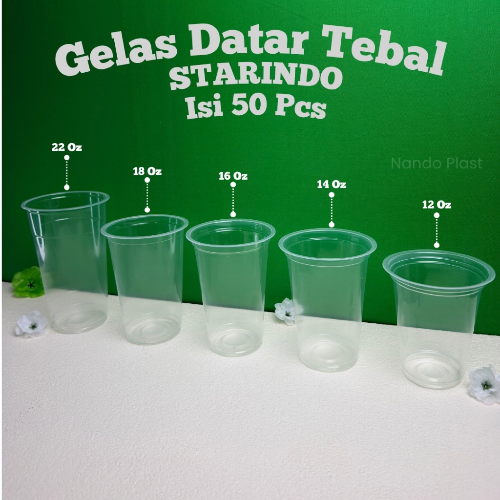 Gelas Plastik Datar Tebal STARINDO Isi 50 Pcs / Gelas Plastik Bening / Gelas Plastik Datar