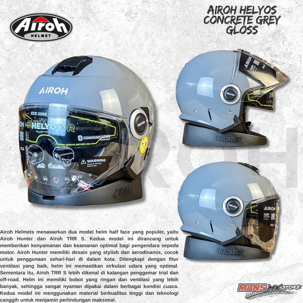 AIROH HELYOS CONCRETE GREY GLOSS HALF FACE ORIGINAL AIROH HALF FACE
