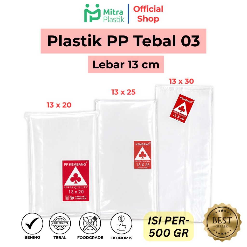 Plastik PP Lebar 13 Tebal 03 13x20 13x25 13x30 Kantong Plastik Bening Transparan