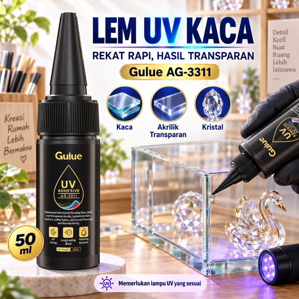 Lem UV Kaca Transparan untuk Kaca Akrilik dan Kristal Gulue AG-3311