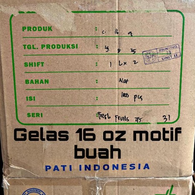 gelas motif buah ukuran 14 dan 16 oz merek starindo 1 dus isi 1000 gelas tidak termasuk tutup