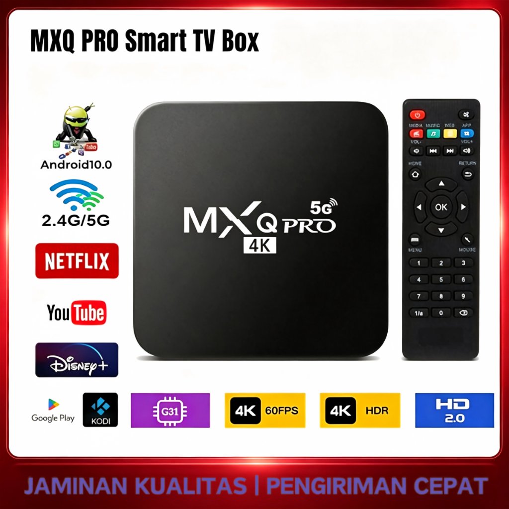 MXQ PRO Smart TV Box 4K Android 10.0 /14.0WiFi 2.4G/5G dengan Remote