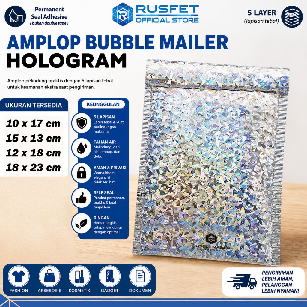 Amplop Bubble Motif Hologram Grosir Bubble Mailer Murah Security Bag RUSFET