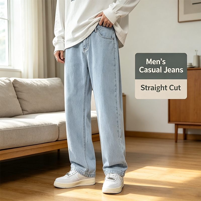 Celana Jeans Pria Loose,Jeans Korea Style,Celana Kasual Pria,Celana Jeans Lurus Longgar,Celana Jeans