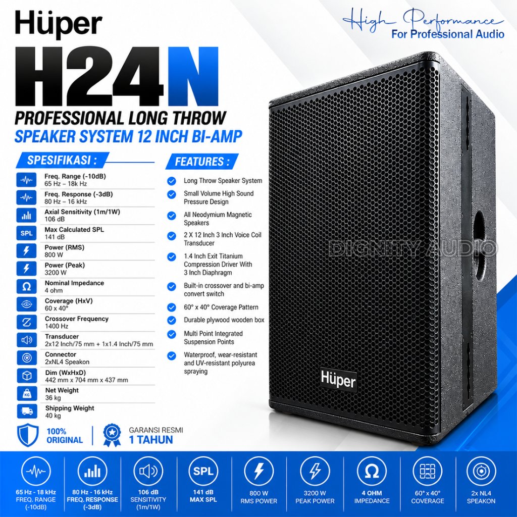 Speaker Pasif Bi-Amp 2 x 12 Inch HUPER H24N | H24 N | H 24N Original 800 Watt Harga 1 PCS