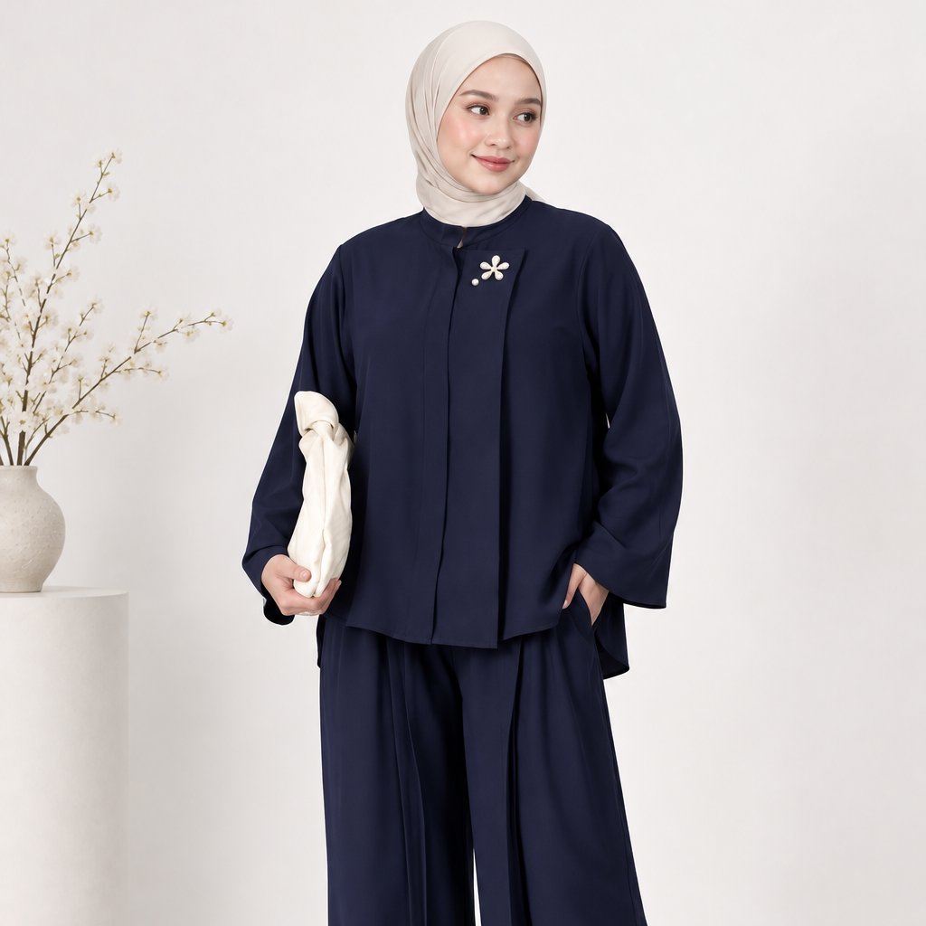 LARAS ONE SET ATASAN DAN CELANA BAHAN SABRINA UV SETELAN CASUAL POLOS WANITA HIJAB