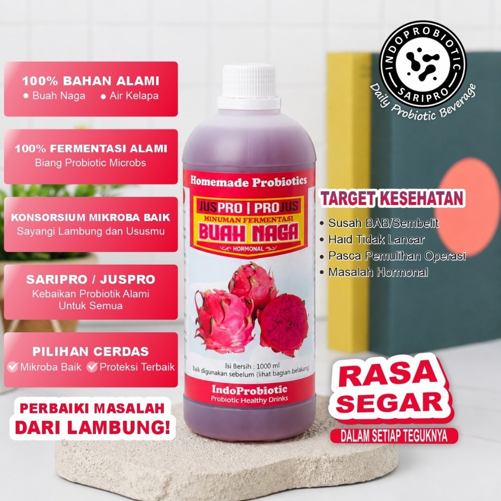 Juspro | Jus Probiotik | Minuman Probiotik | Minuman Kesehatan | Promic Buah Naga | 1000 ML