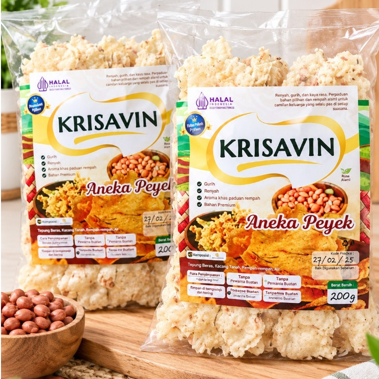 Krisavin Aneka Peyek Gurih Renyah | Pilihan Rasa Kacang, Cabe, Rebon