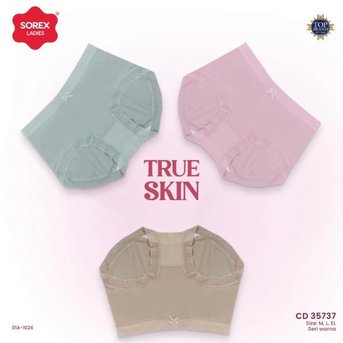 (3pcs) Celana Dalam Wanita Sorex True Skin 35737 Anti Jiplak Anti Bolong  / CD Sorex Quick Dry