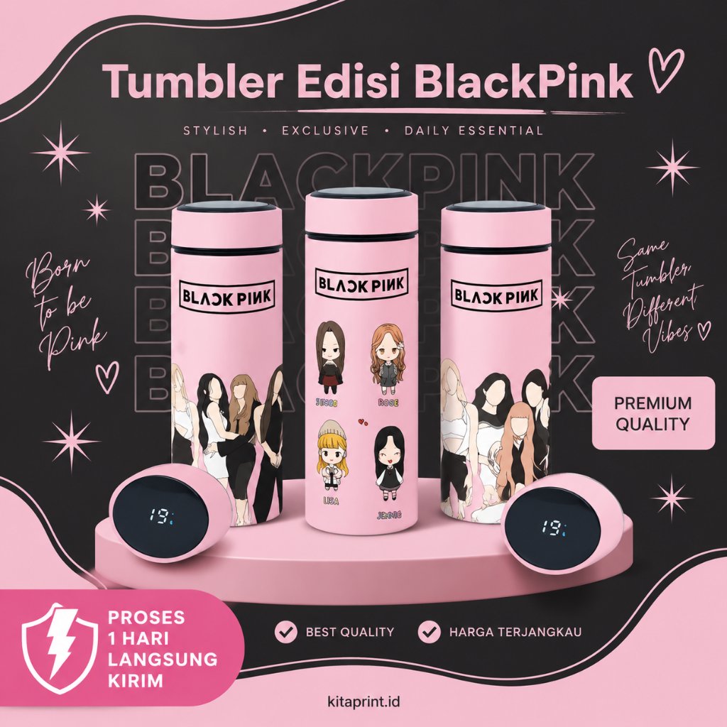 Tumbler Led BlackPink Custom Print BlackPink Termos Suhu Edisi BlackPink Kitaprint