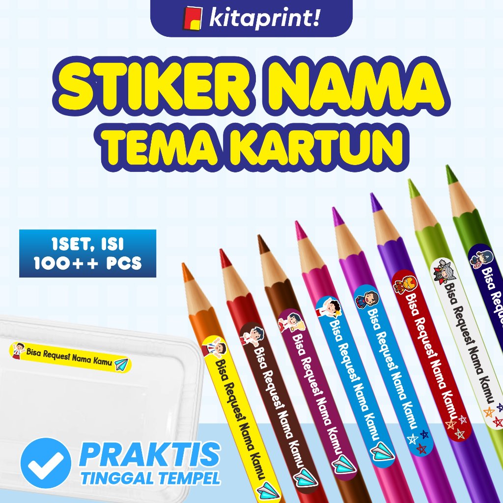 Stiker Label Mini Custom Nama - Stiker Nama Pensil Pulpen Custom