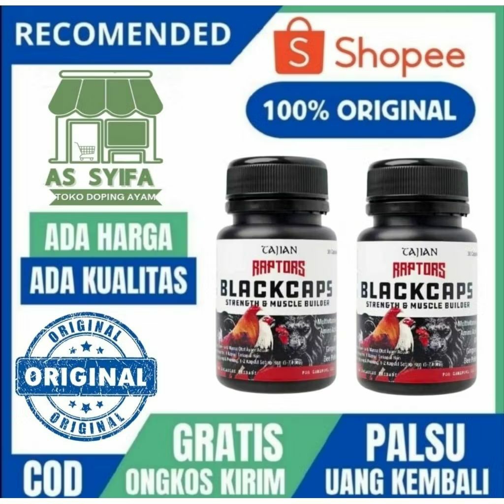 RAPTORS BLACKCAPS 30 Capsul Doping Ayam Laga Aduan Pisau Laga Menambah Massa Otot Ayam