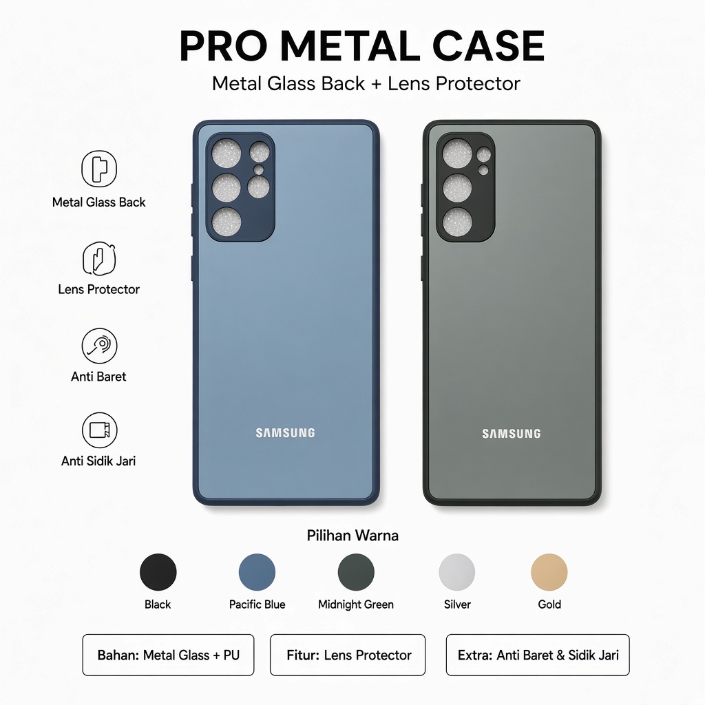 FROSTED METAL PRO STEEL CASE SAMSUNG GALAXY S25 S24 S23 S23FE FE S22 S21 ULTRA / S22 PLUS / S22 / NO