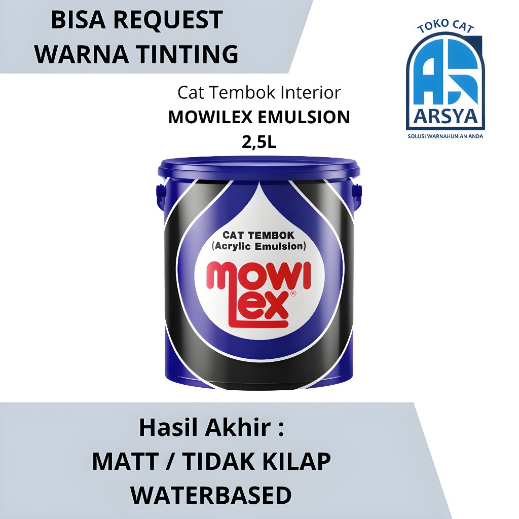 MOWILEX EMULSION CAT TEMBOK INTERIOR - 2,5 LTR - WARNA TINTING / OPLOSAN