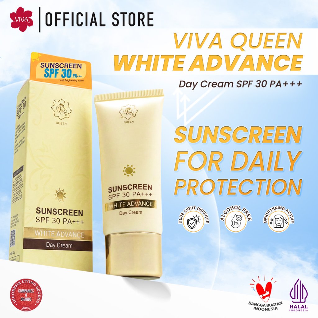 Viva Queen White Advance Day SUNSCREEN Cream SPF 30 PA+++ with NIACINAMIDE, UV A & B & BLUE LIGHT PROTECTION & Extra Emollient & Moisturizer