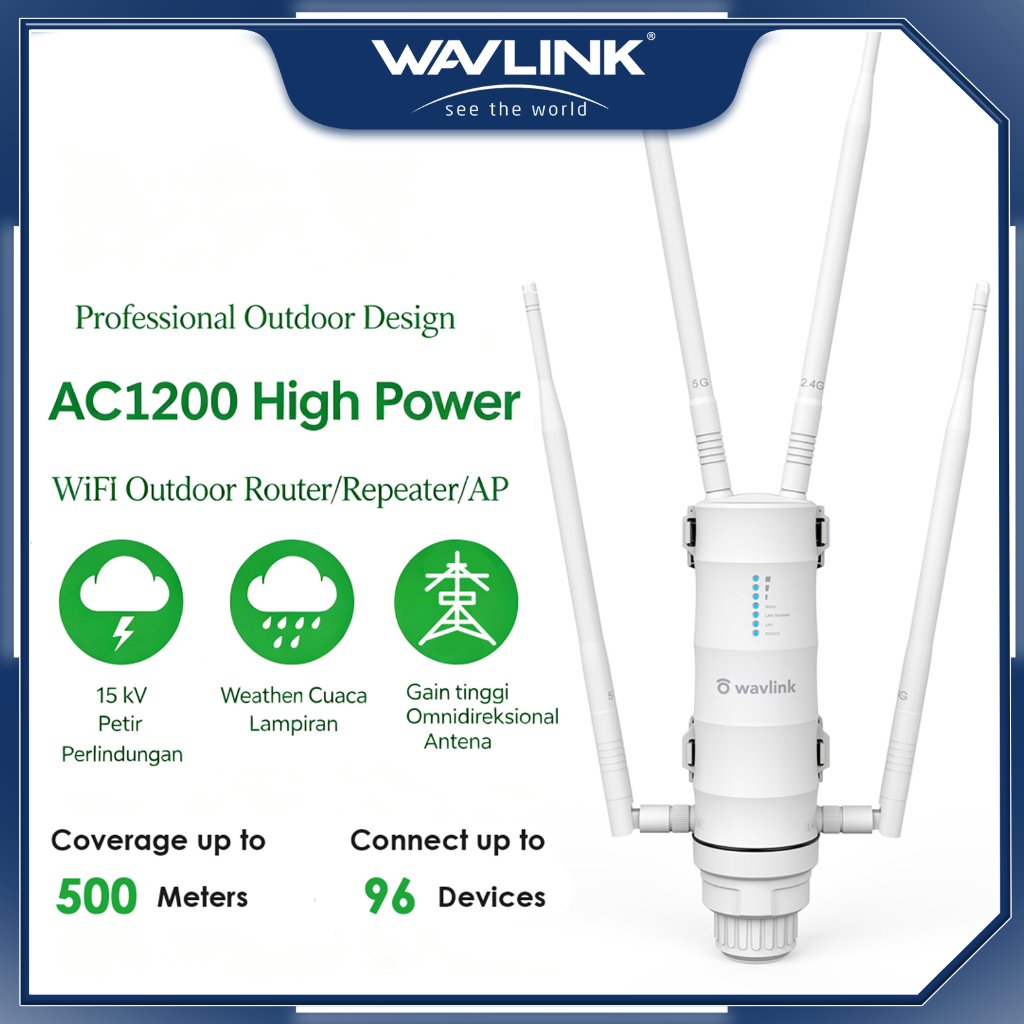 WAVLINK AC1200 Router Dual Band Outdoor Tahan Air, Penguat Jangkauan WiFi dengan Mode AP / Router / 