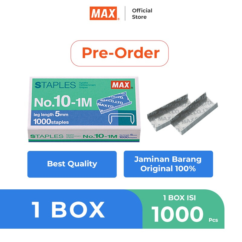MAX Isi ulang/refill 10-1M isi Stapler Staples Jegrekan Hekter HD10ML/HD10D/HD10G/HD10FL3K
