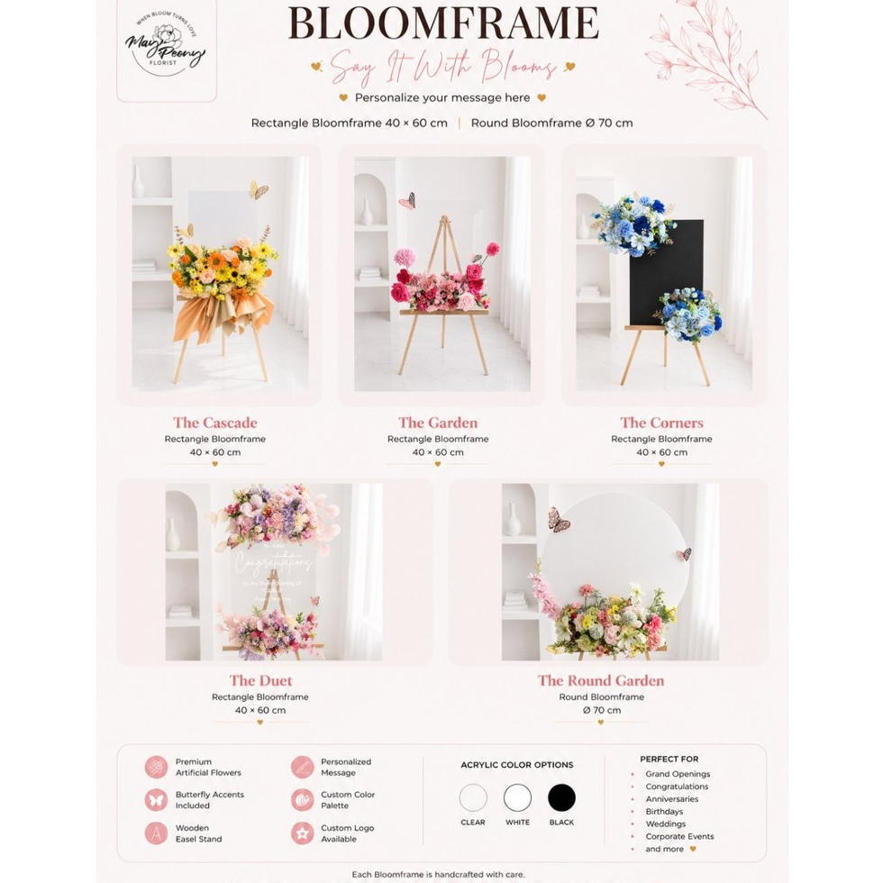 BLOOMFRAME ACRYLIC STANDING FLOWERS - Rangkaian Papan Bunga Akrilik Artificial / Hadiah Grand Openin